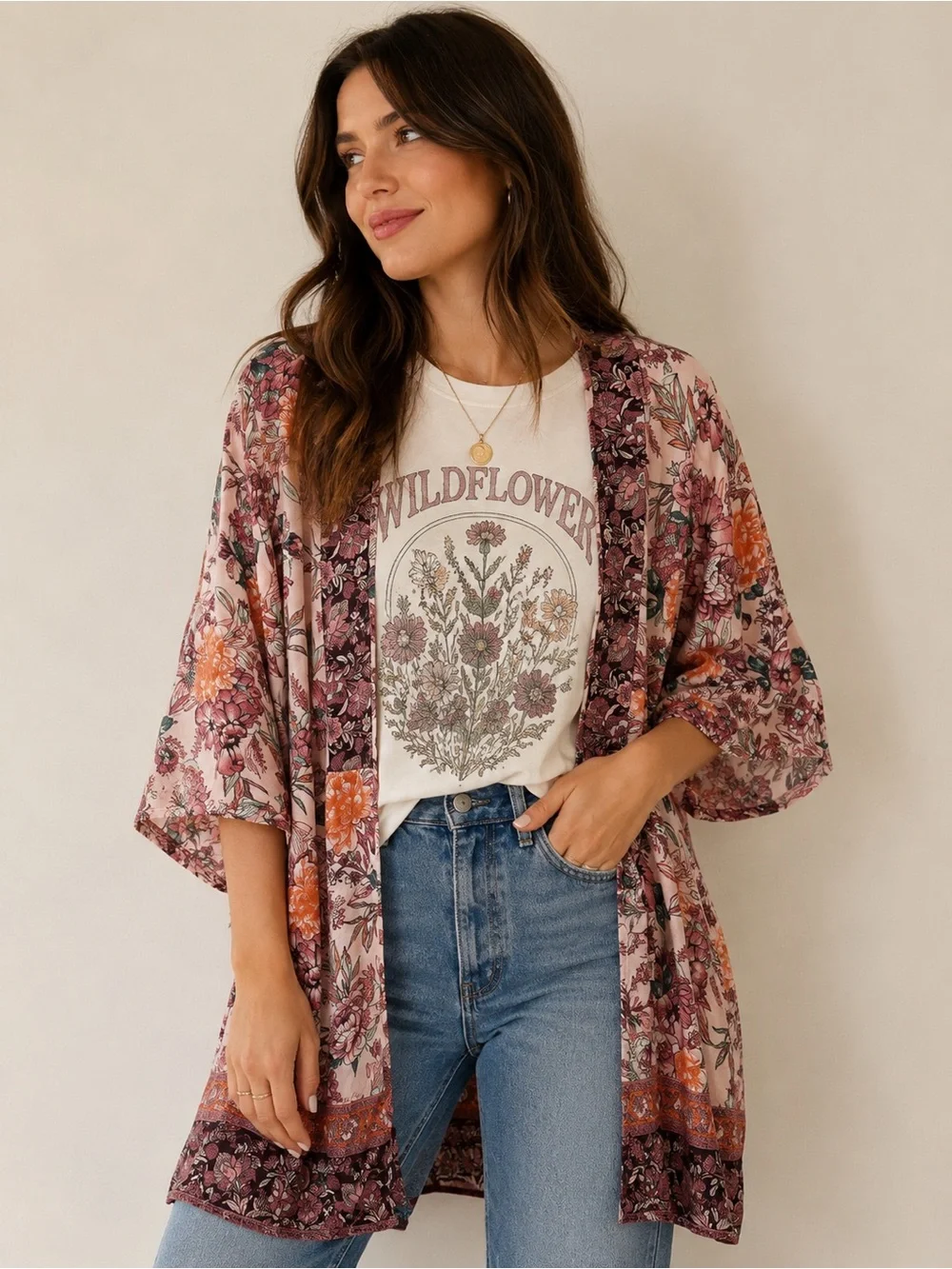 KNOX ROSE FLORAL BOHO KIMONO DUSTER